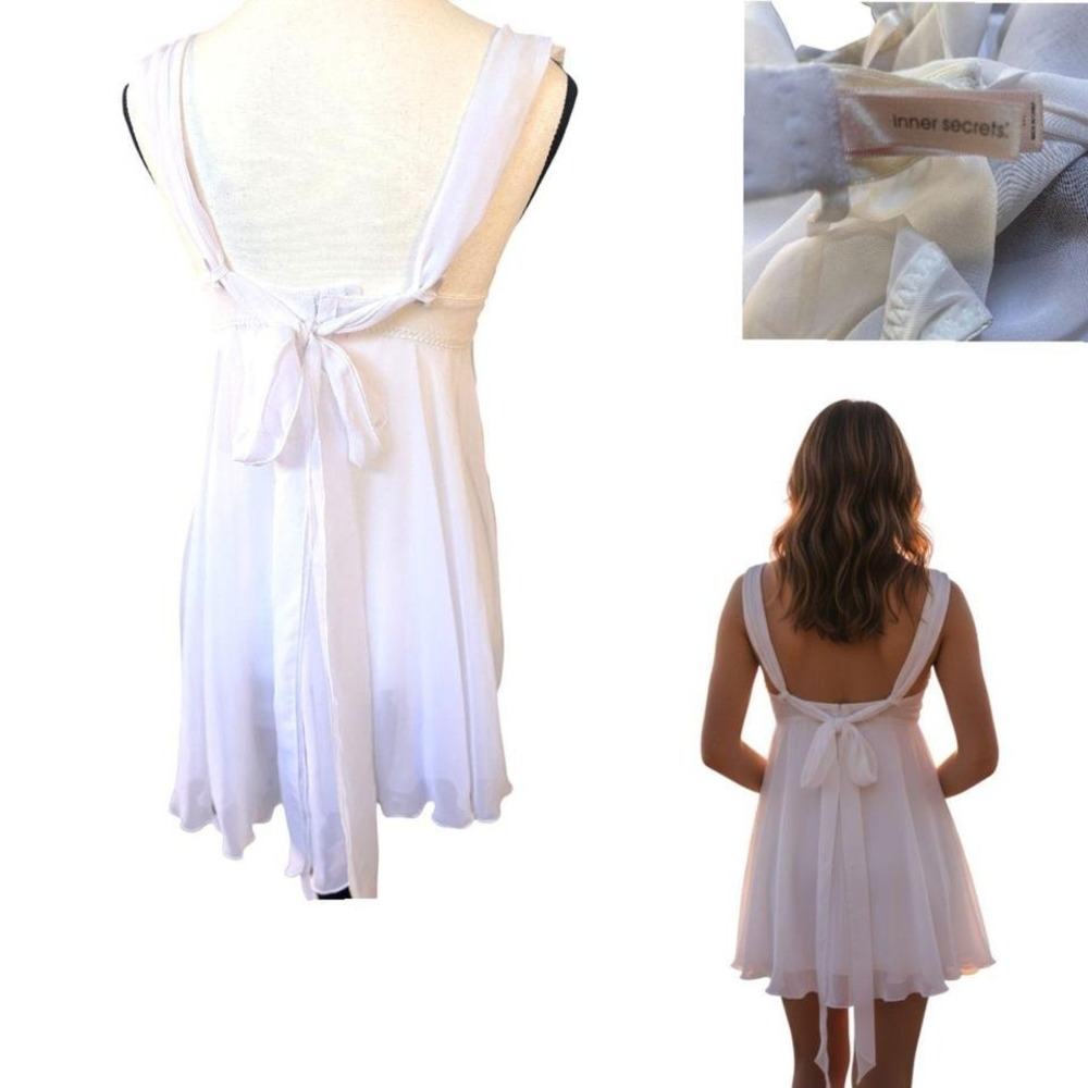 90'S‎ Y2K VINTAGE WHITE CHIFFON FAIRY BABY DOLL BLOUSE CAMI MINI DRESS MEDIUM - Picture 5 of 5